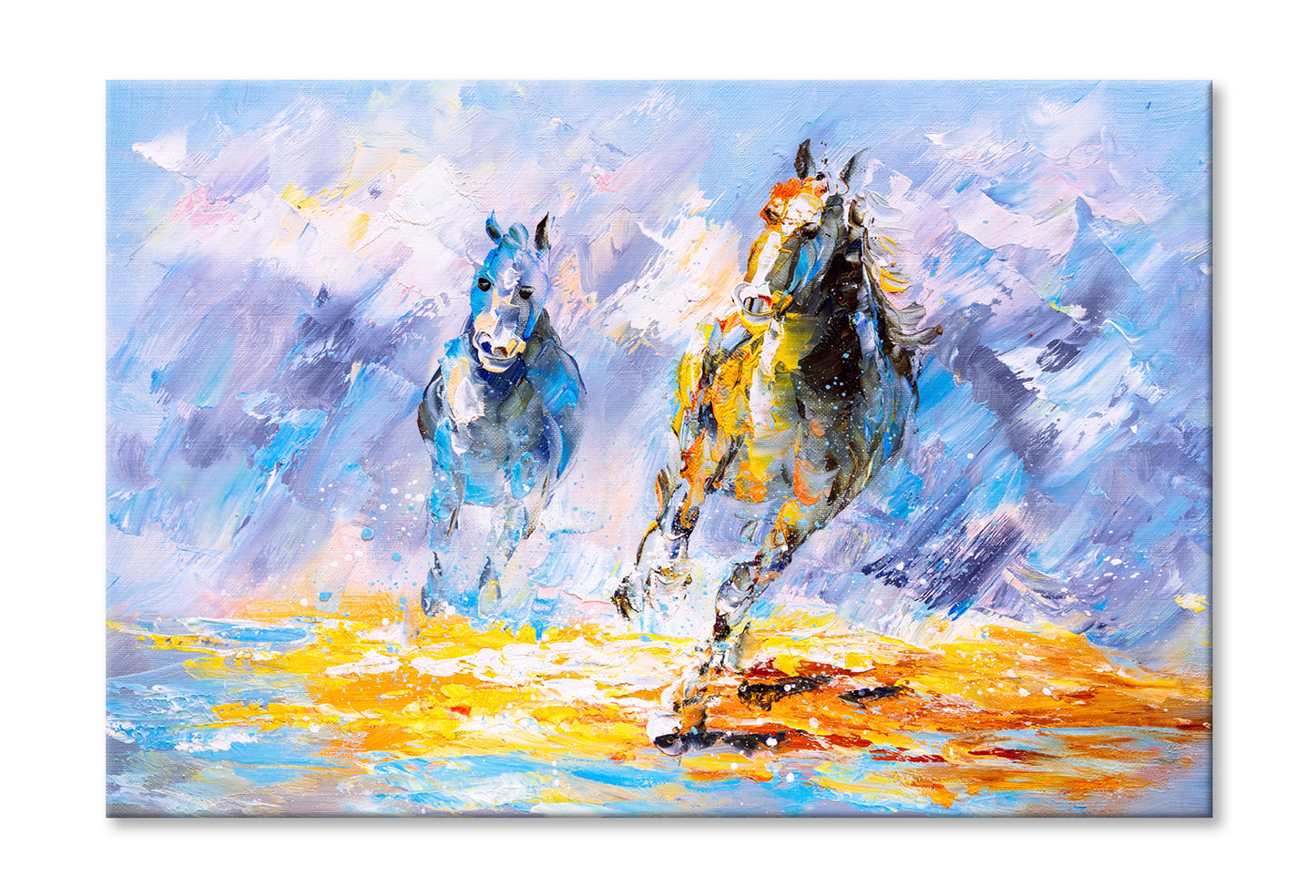 Running Horses Watercolor Painting Wall Art Limited Edition High Quality Print Stretched Canvas None