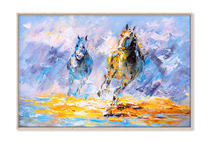 Running Horses Watercolor Painting Wall Art Limited Edition High Quality Print Canvas Box Framed Natural