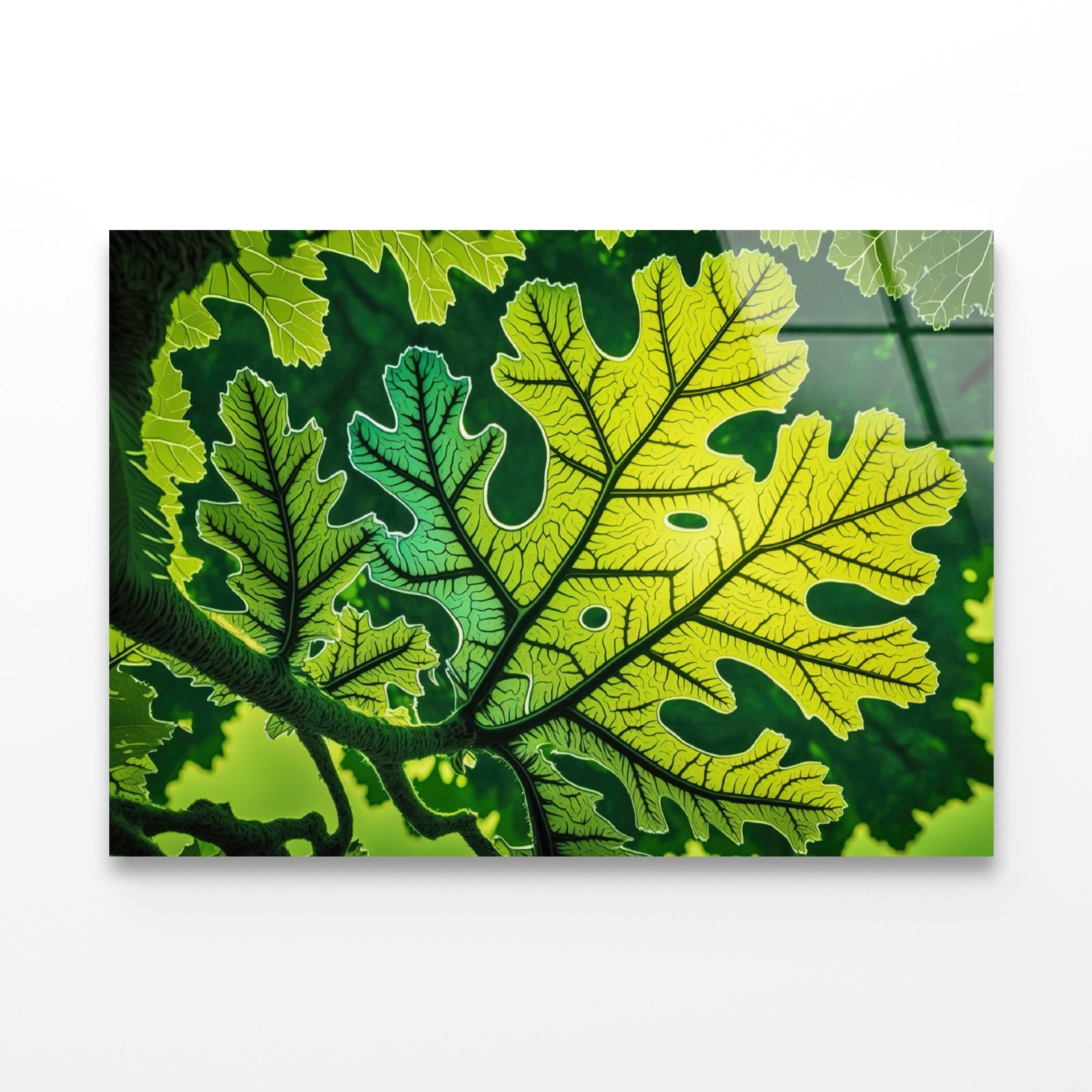 Close-Up Photo of A Green Leaf Acrylic Glass Print Tempered Glass Wall Art 100% Made in Australia Ready to Hang - Bella Home Decor
