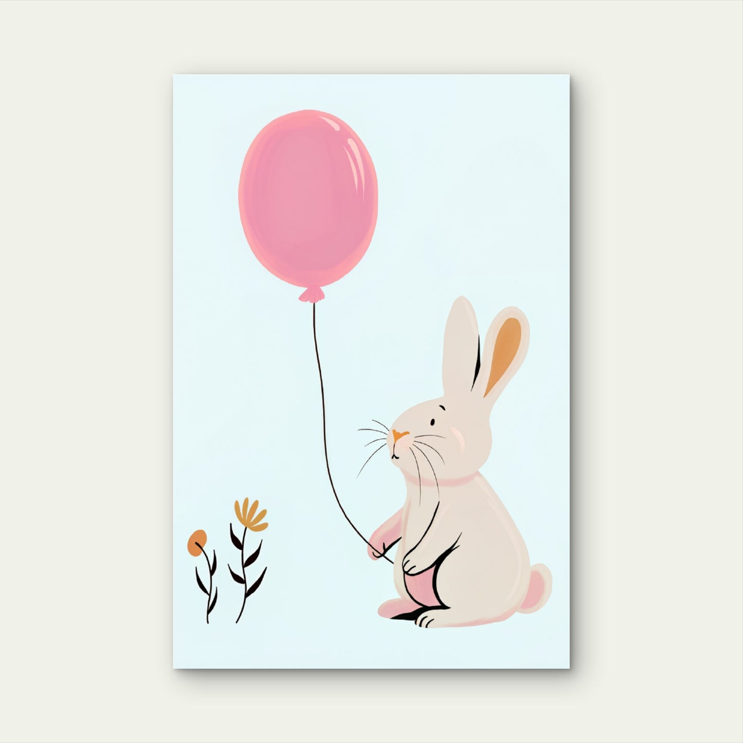 Cute White Bunny Holding Pink Balloon 60x90cm Metal Print Ready to Hang