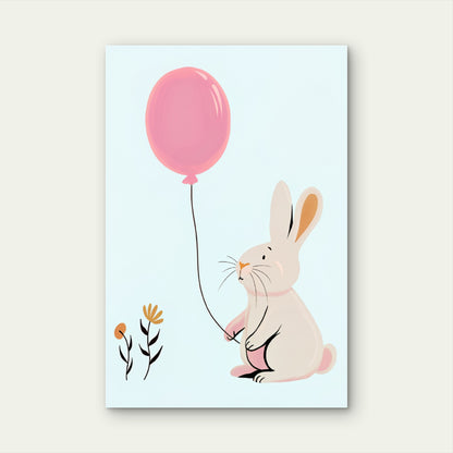 Cute White Bunny Holding Pink Balloon 60x90cm Metal Print Ready to Hang
