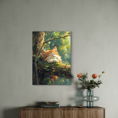 Ginger Tabby Cat Sleeping Tree 60x90cm Metal Print Ready to Hang - Bella Home Decor