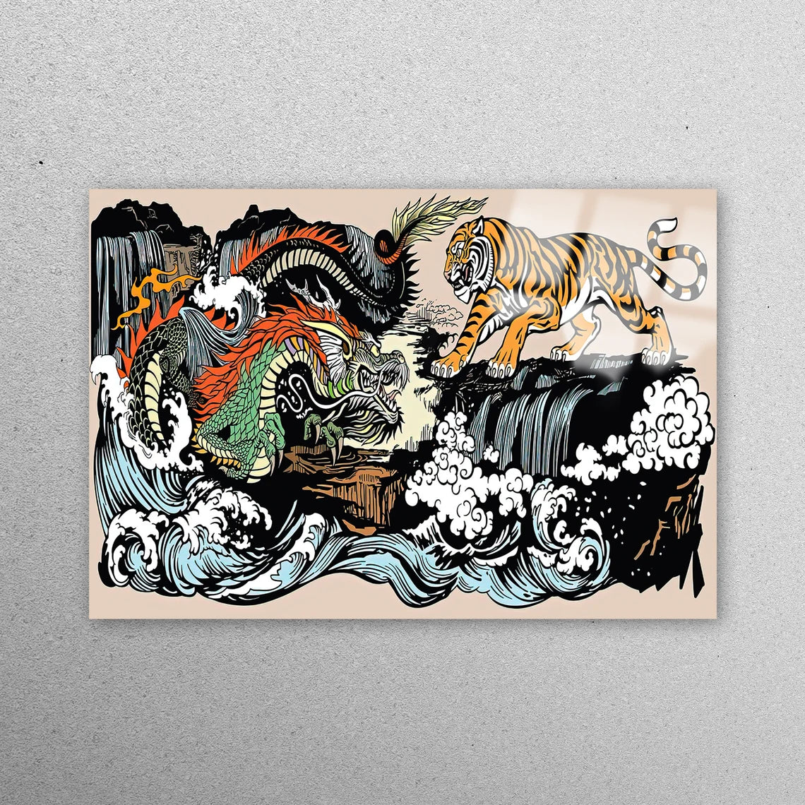 Dragon Vs Tiger Utagawa Kuniyoshi Acrylic Glass Print Tempered Glass Wall Art 100% Made in Australia Ready to Hang