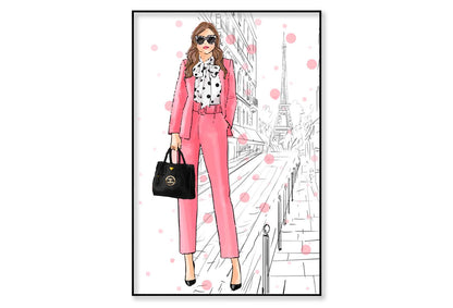 Stylish Boss Lady And Her Handbag Wall Art Limited Edition High Quality Print Canvas Box Framed Black