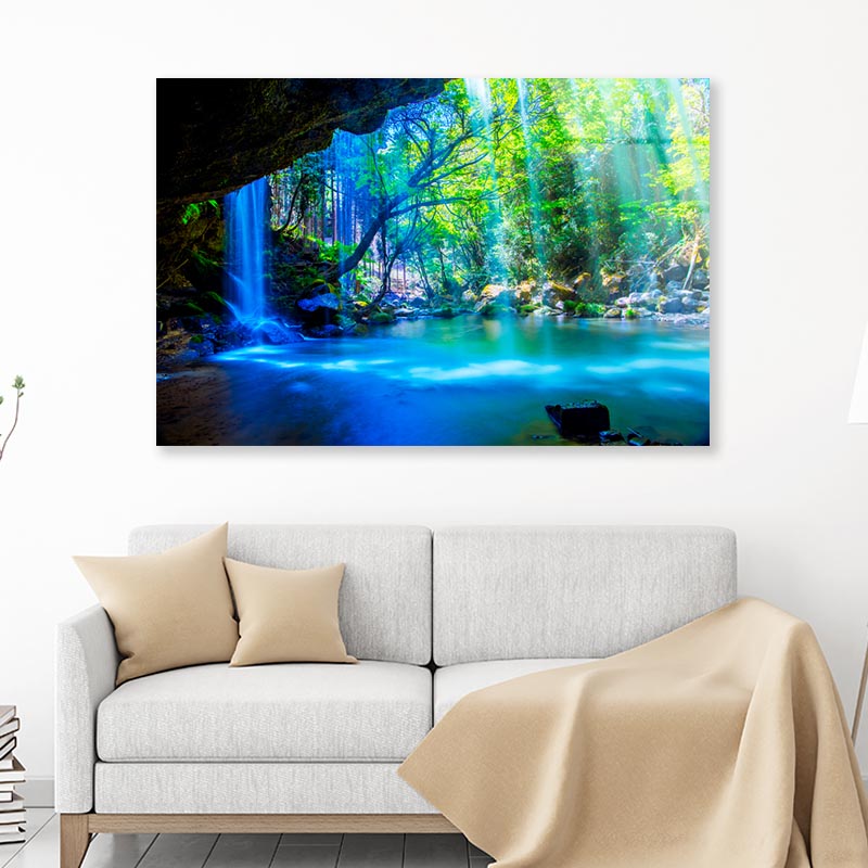 Nabegatai, Waterfall in Forest, Kumamoto Japan Acrylic Glass Print Tempered Glass Wall Art 100% Made in Australia Ready to Hang