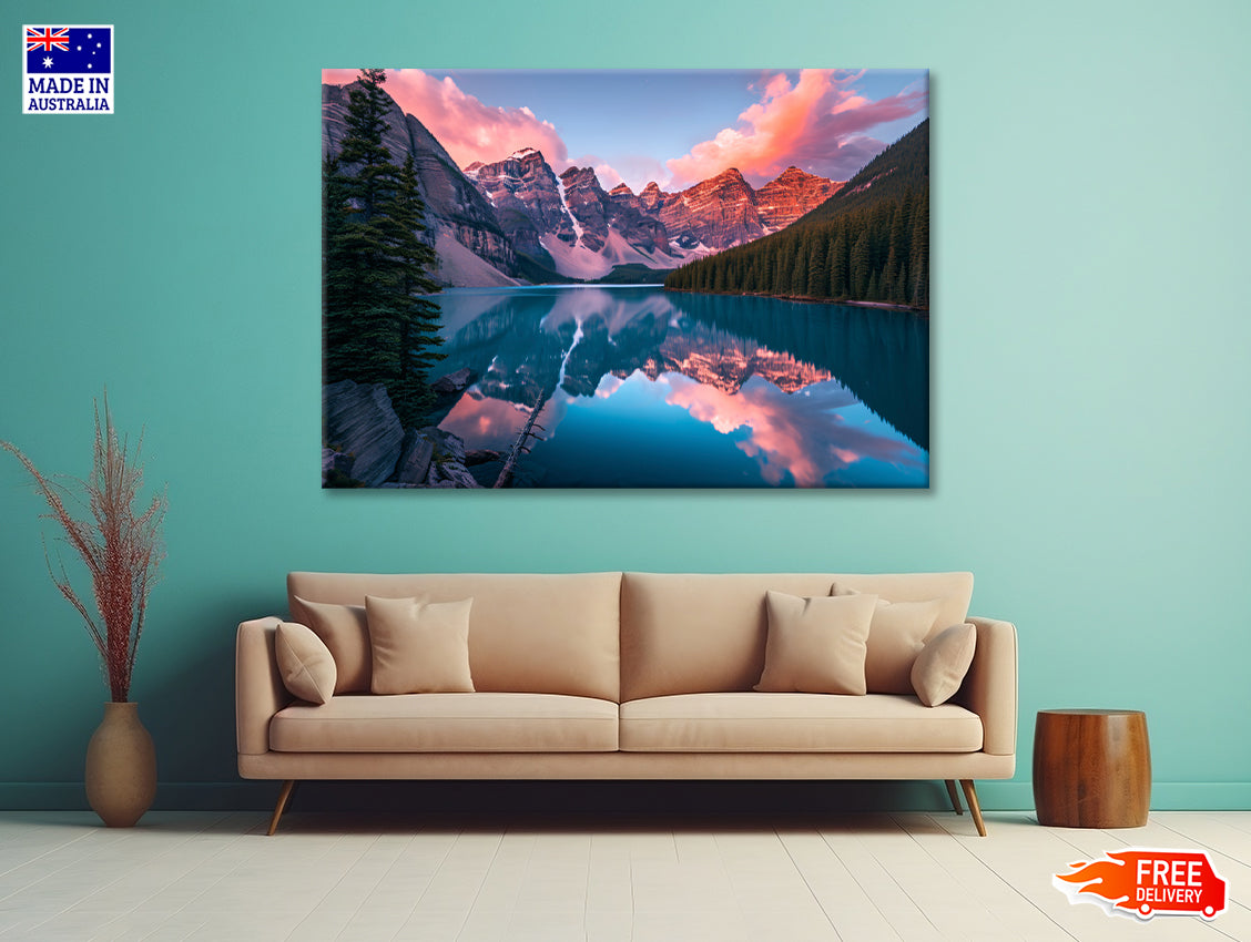 Lake Surrounded By Trees and Mountains Print 100% Australian Made - Bella Home Decor