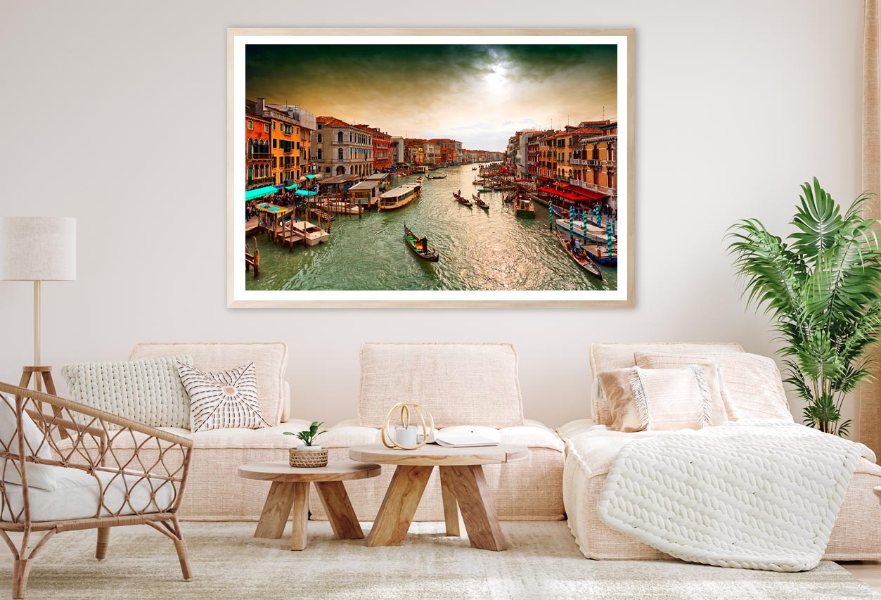 Boats And Gondolas on The Grand Canal of Venice, View from Bridge Rialto Home Decor Premium Quality Poster Print Choose Your Sizes - Bella Home Decor