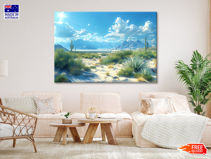 Plants under a Cloudy Sky with Mountains Print 100% Australian Made - Bella Home Decor