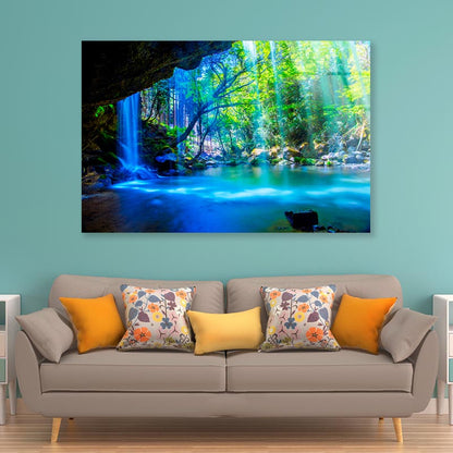 Nabegatai, Waterfall in Forest, Kumamoto Japan Acrylic Glass Print Tempered Glass Wall Art 100% Made in Australia Ready to Hang