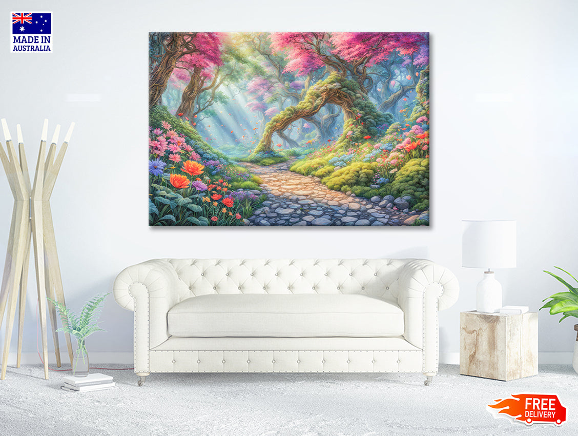 View of a Garden Filled With Colorful Flowers Print 100% Australian Made
