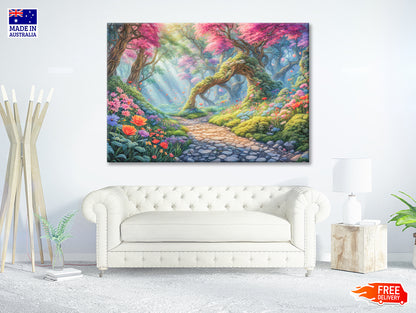 View of a Garden Filled With Colorful Flowers Print 100% Australian Made