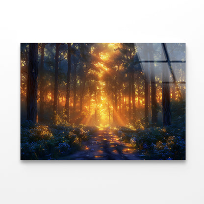 Forest with the Bright Sun Shining Acrylic Glass Print Tempered Glass Wall Art 100% Made in Australia Ready to Hang - Bella Home Decor