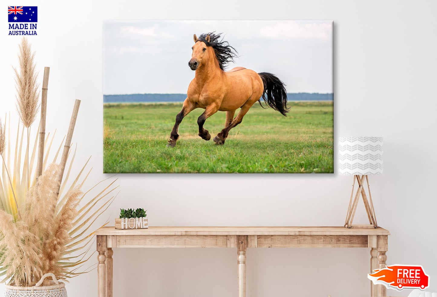 Horse Running in A Field with A Sky Background Wall Art Decor 100% Australian Made - Bella Home Decor