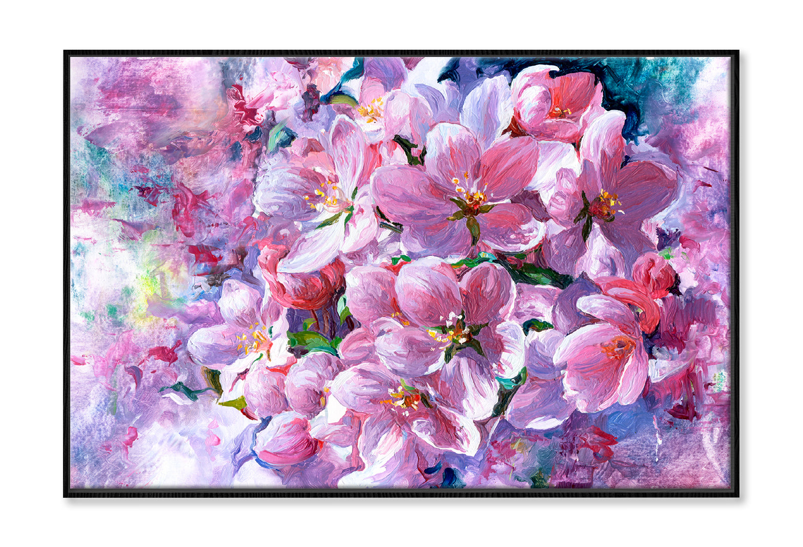 Branch Of Pink Flowers Oil Painting Wall Art Limited Edition High Quality Print Canvas Box Framed Black