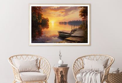 A Sunset over a Lake with Trees and Clouds Home Decor Premium Quality Poster Print Choose Your Sizes