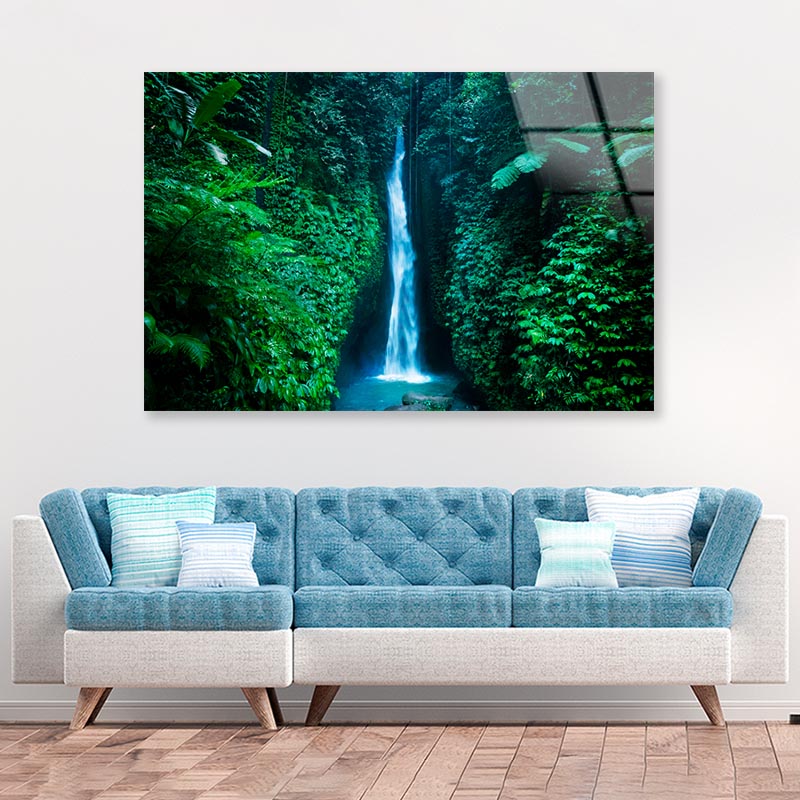 Leke Waterfall Near Ubud in Bali  Acrylic Glass Print Tempered Glass Wall Art 100% Made in Australia Ready to Hang