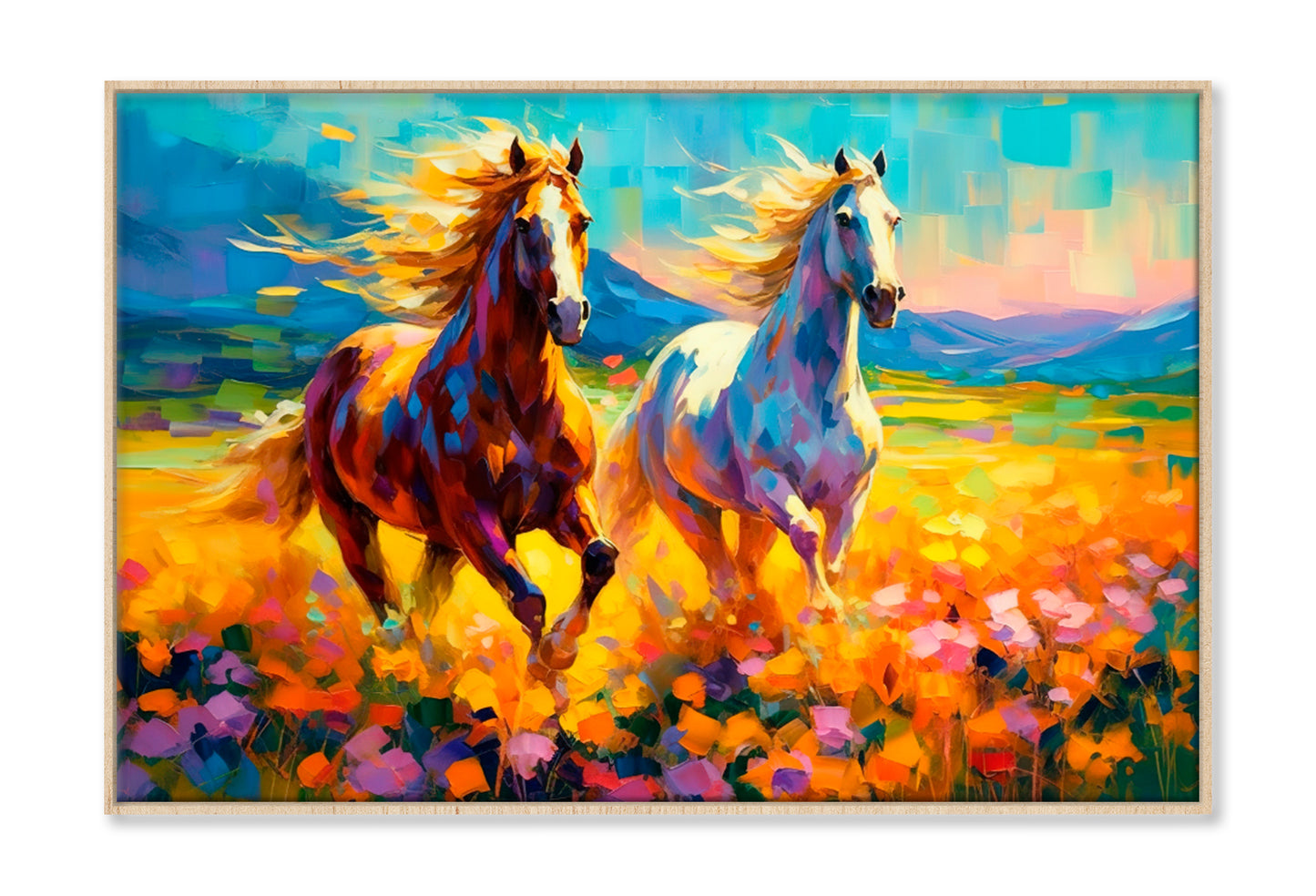 A Pair Of Horses In Love Oil Painting Wall Art Limited Edition High Quality Print Canvas Box Framed Natural