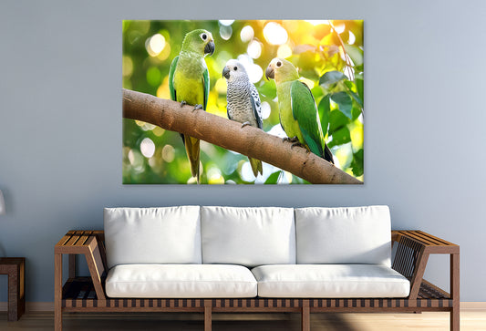 Three Vibrant Parrots on a Branch Wall Art Decor 100% Australian Made