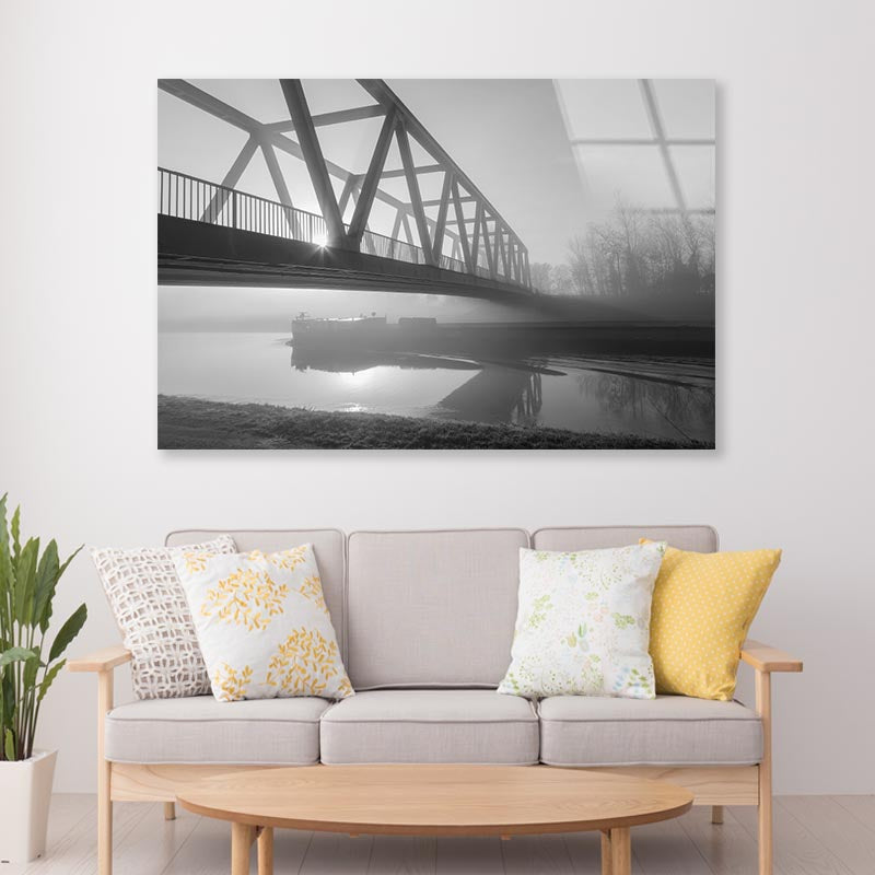 Bridge Over the Mittel land Canal in The Morning Fog Acrylic Glass Print Tempered Glass Wall Art 100% Made in Australia Ready to Hang