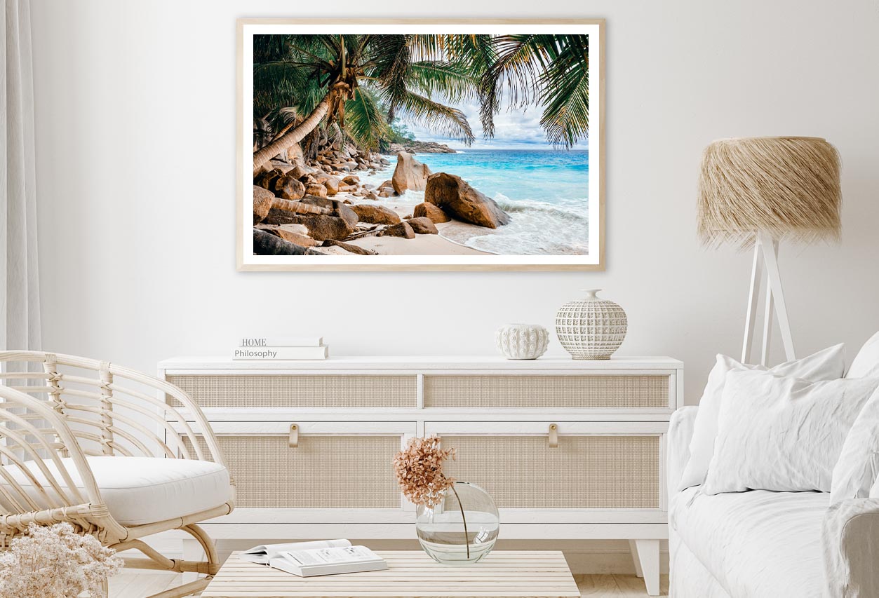 Rocks And Palm Trees Along the Shore Home Decor Premium Quality Poster Print Choose Your Sizes