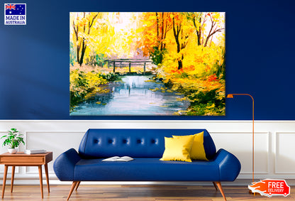 Colorful Autumn Forest With Lake Oil Painting Wall Art Limited Edition High Quality Print