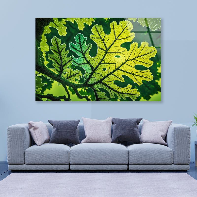 Close-Up Photo of A Green Leaf Acrylic Glass Print Tempered Glass Wall Art 100% Made in Australia Ready to Hang - Bella Home Decor