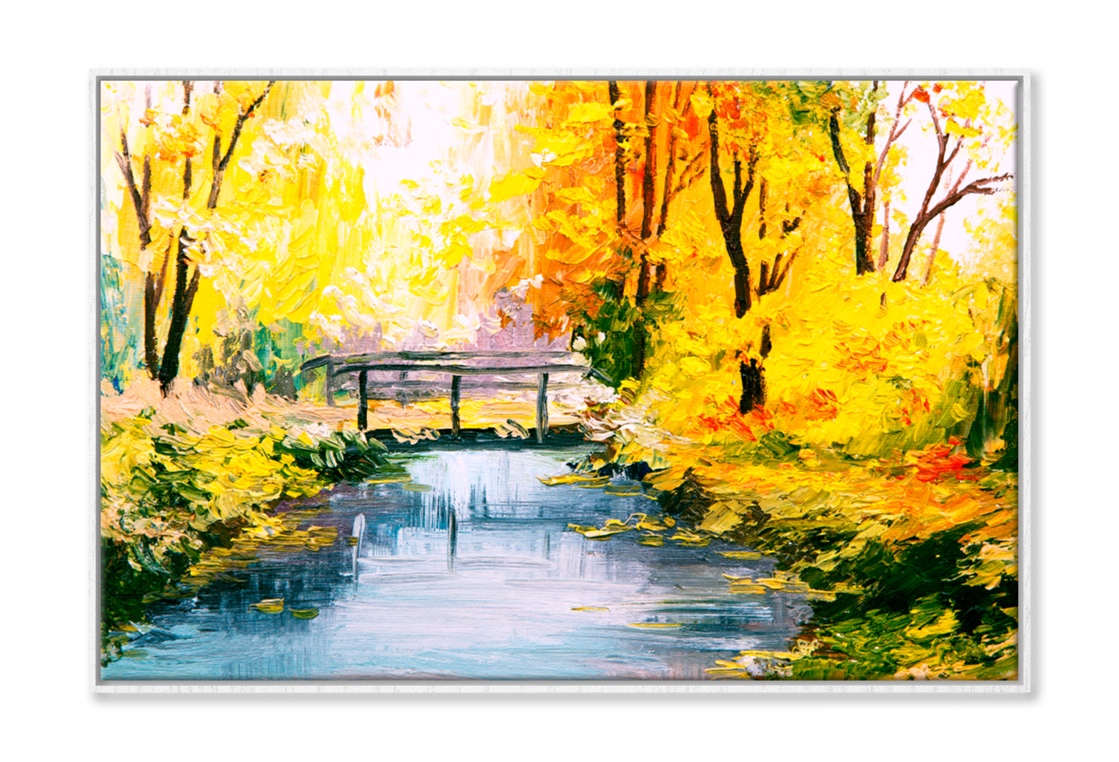 Colorful Autumn Forest With Lake Oil Painting Wall Art Limited Edition High Quality Print Canvas Box Framed White