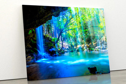 Nabegatai, Waterfall in Forest, Kumamoto Japan Acrylic Glass Print Tempered Glass Wall Art 100% Made in Australia Ready to Hang