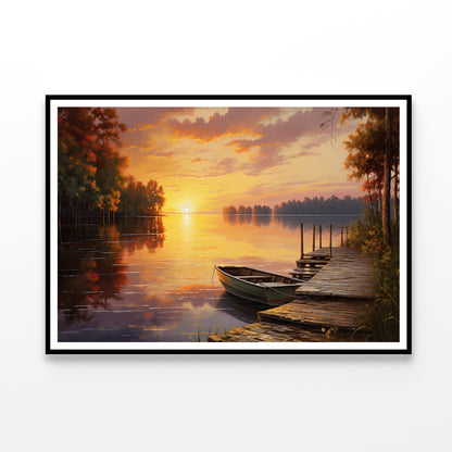 A Sunset over a Lake with Trees and Clouds Home Decor Premium Quality Poster Print Choose Your Sizes