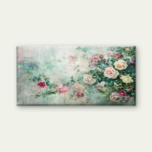 Vintage Pastel Pink Roses Floral Botanical Garden Painting Wall Art Canvas Office Home Room Framed 120x60cm