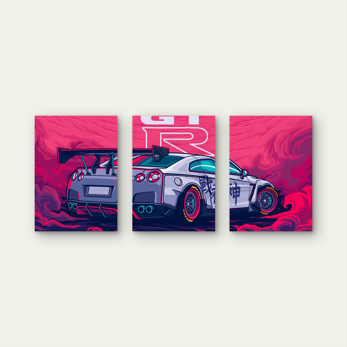 3pcs Magenta Nebulous Street Tuning Metal Print Ready to Hang Art - Bella Home Decor