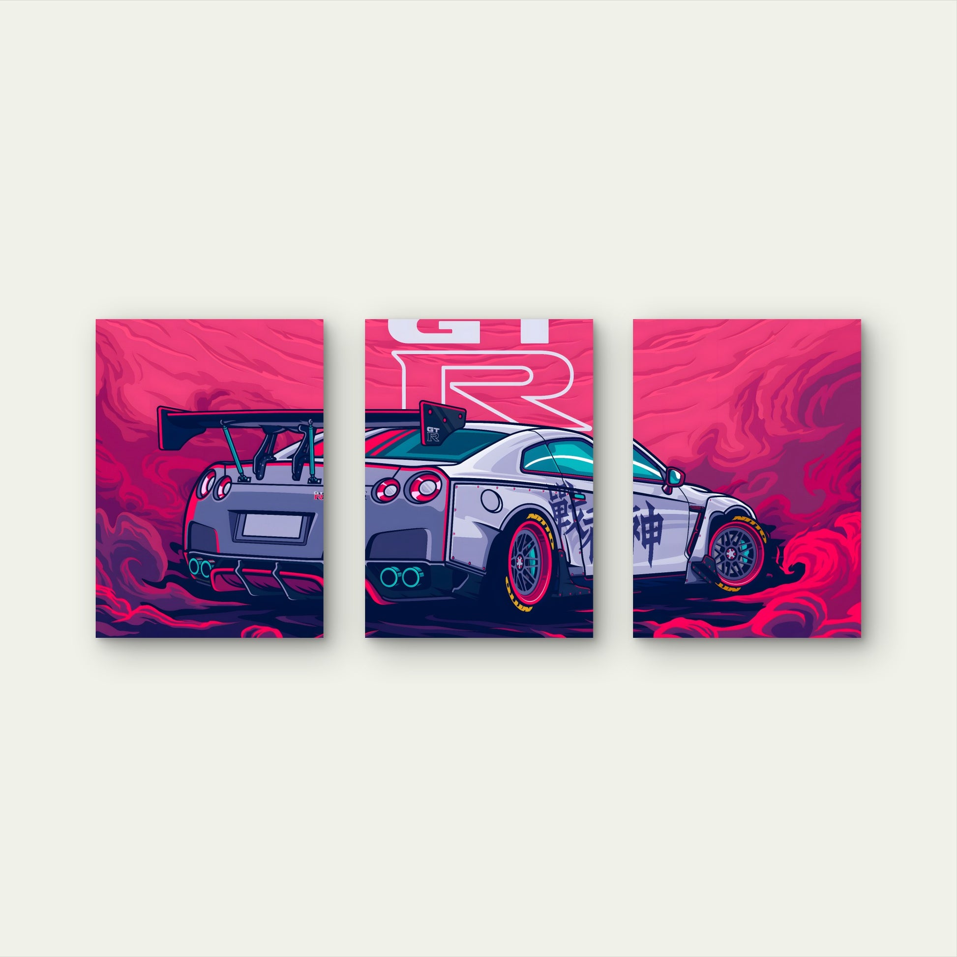 3pcs Magenta Nebulous Street Tuning Metal Print Ready to Hang Art - Bella Home Decor