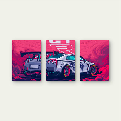 3pcs Magenta Nebulous Street Tuning Metal Print Ready to Hang Art - Bella Home Decor