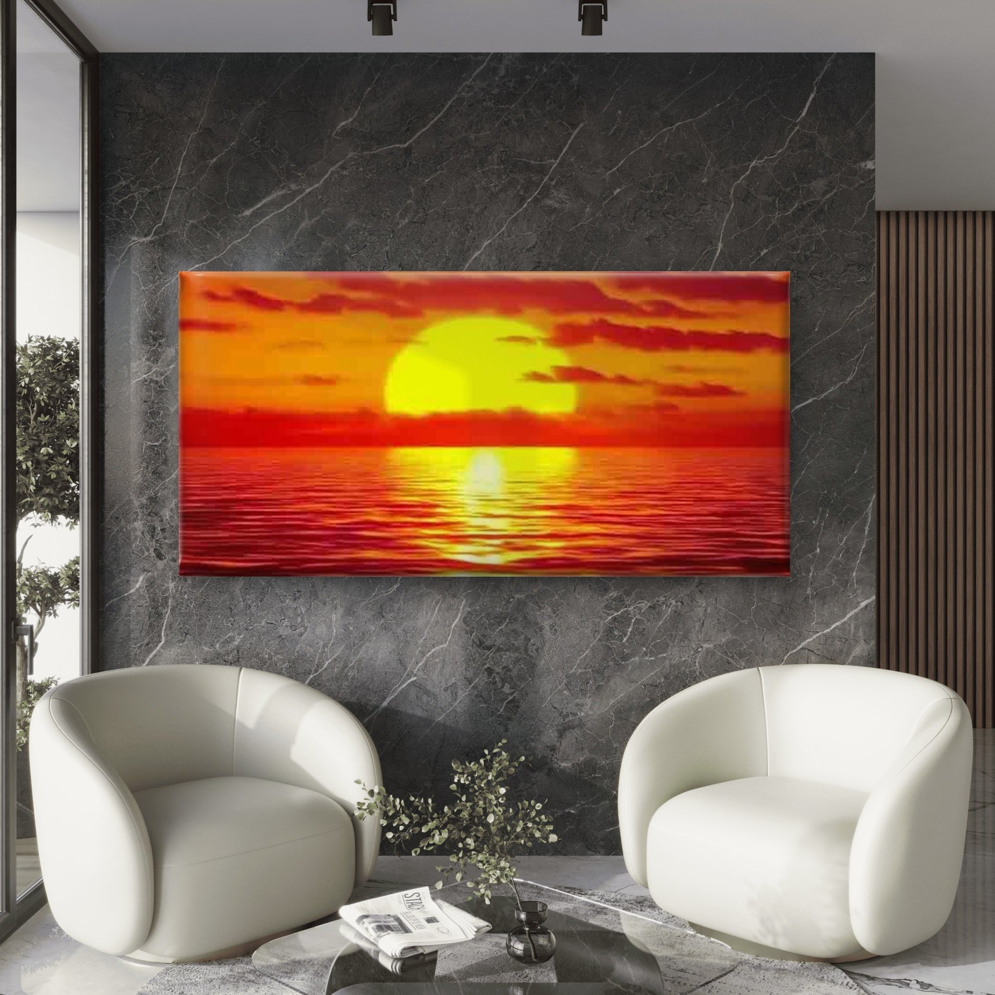 Golden Sunset Glow Wall Art Canvas Office Home Room Framed 120x60cm - Bella Home Decor