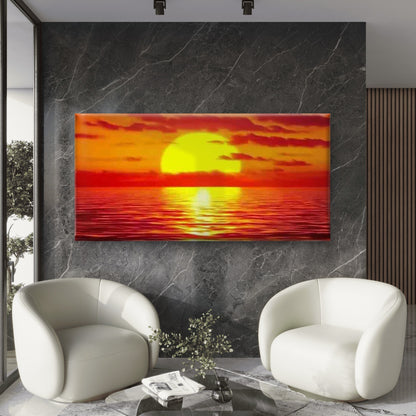Golden Sunset Glow Wall Art Canvas Office Home Room Framed 120x60cm - Bella Home Decor