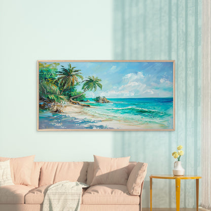 Tropical Ocean Beach Scene Wall Art Canvas Office Home Room Framed 120x60cm