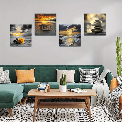 4pcs Beach Scenes  Wall Art Canvas Framed