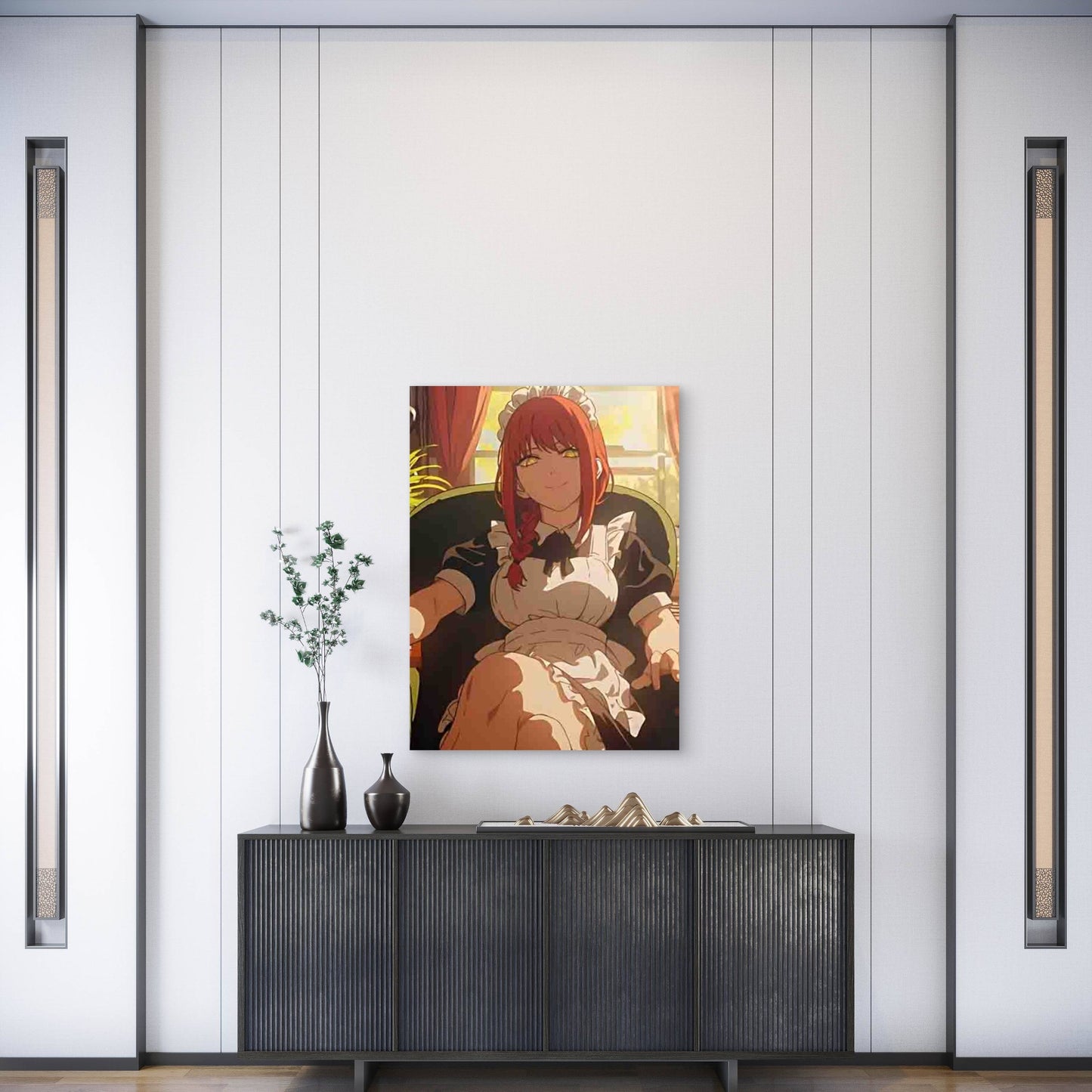 Retro Anime Girl Waitress 60x90cm Metal Print Ready to Hang - Bella Home Decor