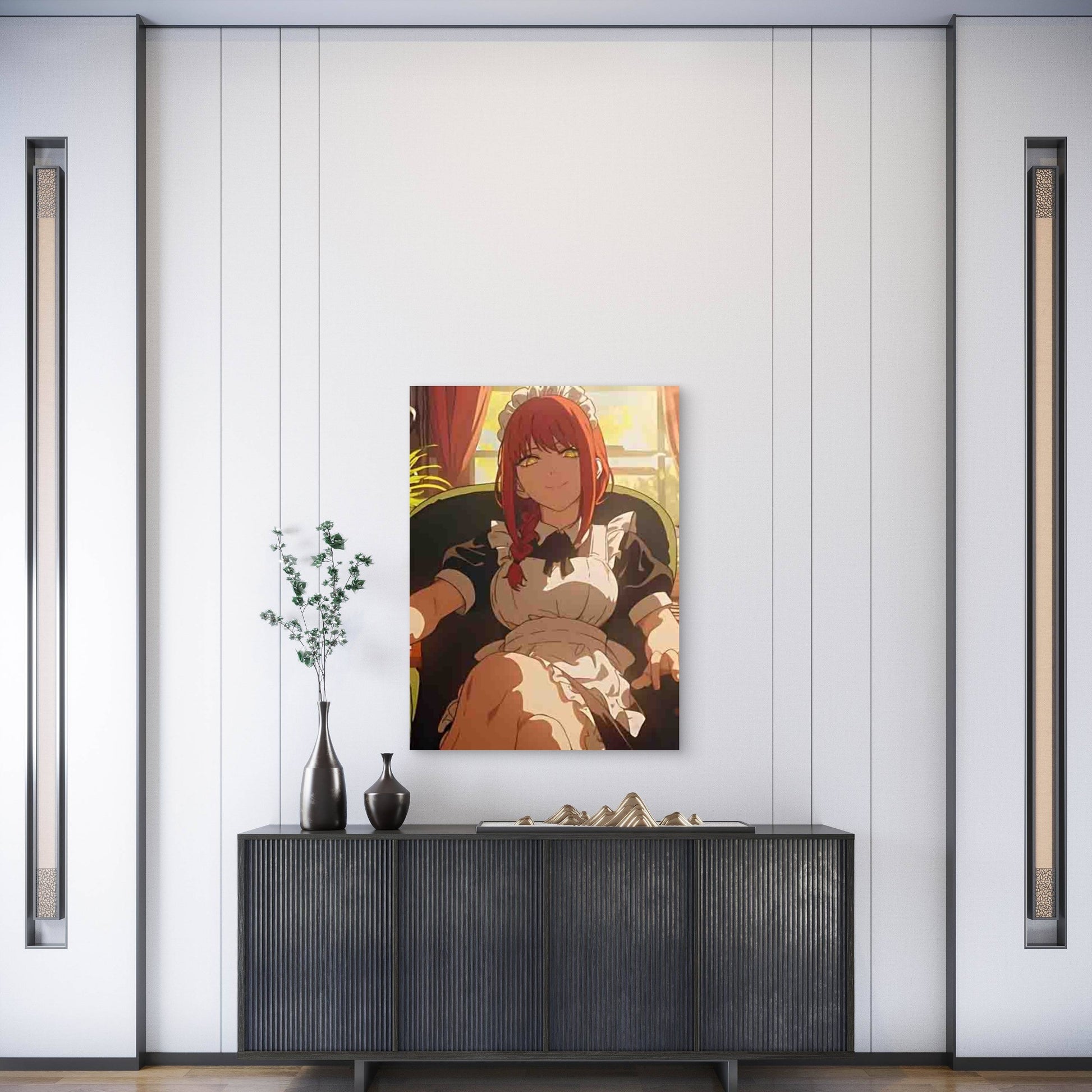 Retro Anime Girl Waitress Metal Print Ready to Hang - Bella Home Decor