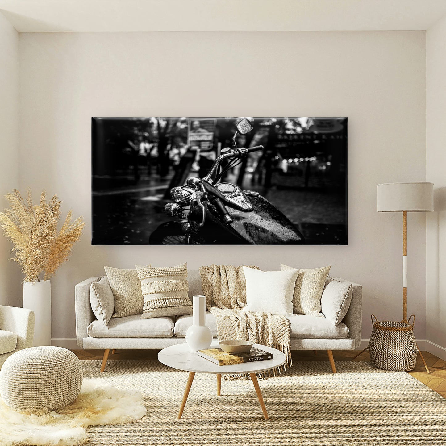 Black And White Motorcycle View Wall Art Canvas Office Home Room Framed 120x60cm