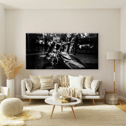Black And White Motorcycle View Wall Art Canvas Office Home Room Framed 120x60cm