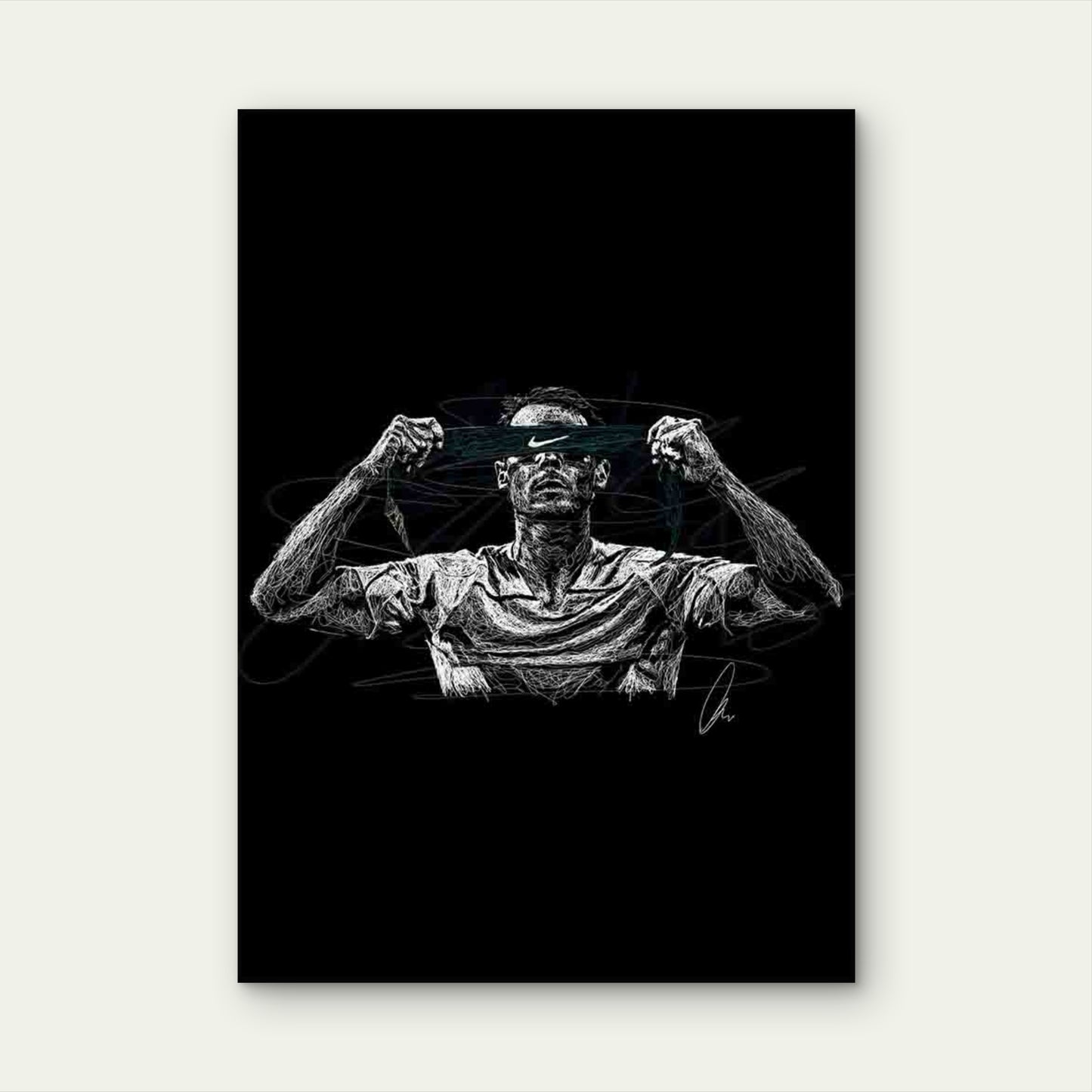 Tennis Player Adjusting White Headband 40x60cm Metal Print Ready to Hang - Bella Home Decor