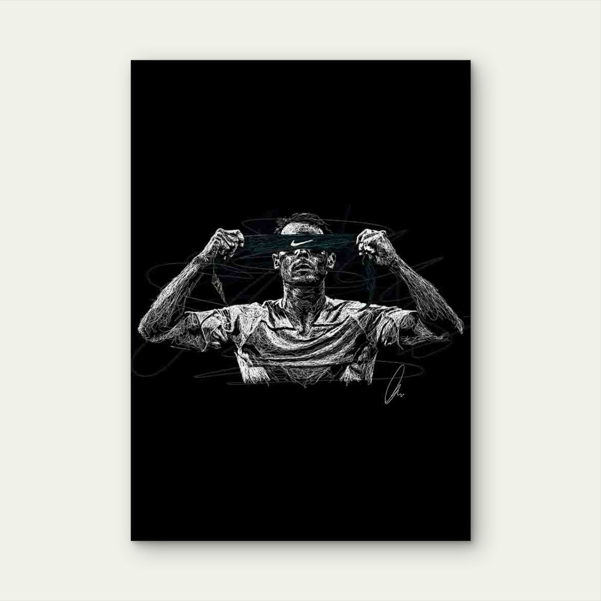 Tennis Player Adjusting White Headband 40x60cm Metal Print Ready to Hang - Bella Home Decor