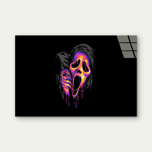 Neon Melting Ghost Mask Tempered Glass Printing Wall Art Australian Made Quality