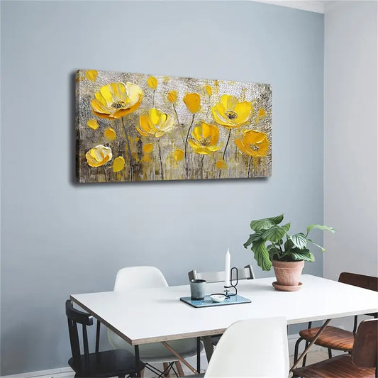 Yellow Floral Minimalist Perfect Wall Art Canvas Office Home Room Framed 120x60cm