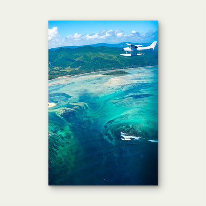 Mauritius Underwater Waterfall Seaplane 40x60cm Metal Print Ready to Hang