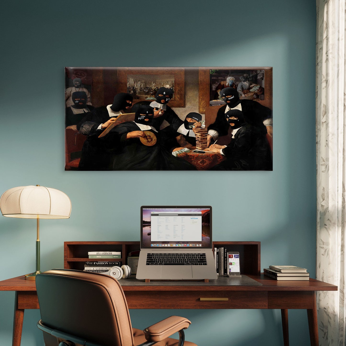 Gothic Money Parody Wall Art Canvas Office Home Room Framed 120x60cm
