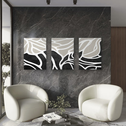 3pcs Abstract Black Beige Grey Abstract Artwork Wall Art Set Canvas Framed 40x60cm - High Quality Print 100% Australian Made Wall Canvas Ready to Hang