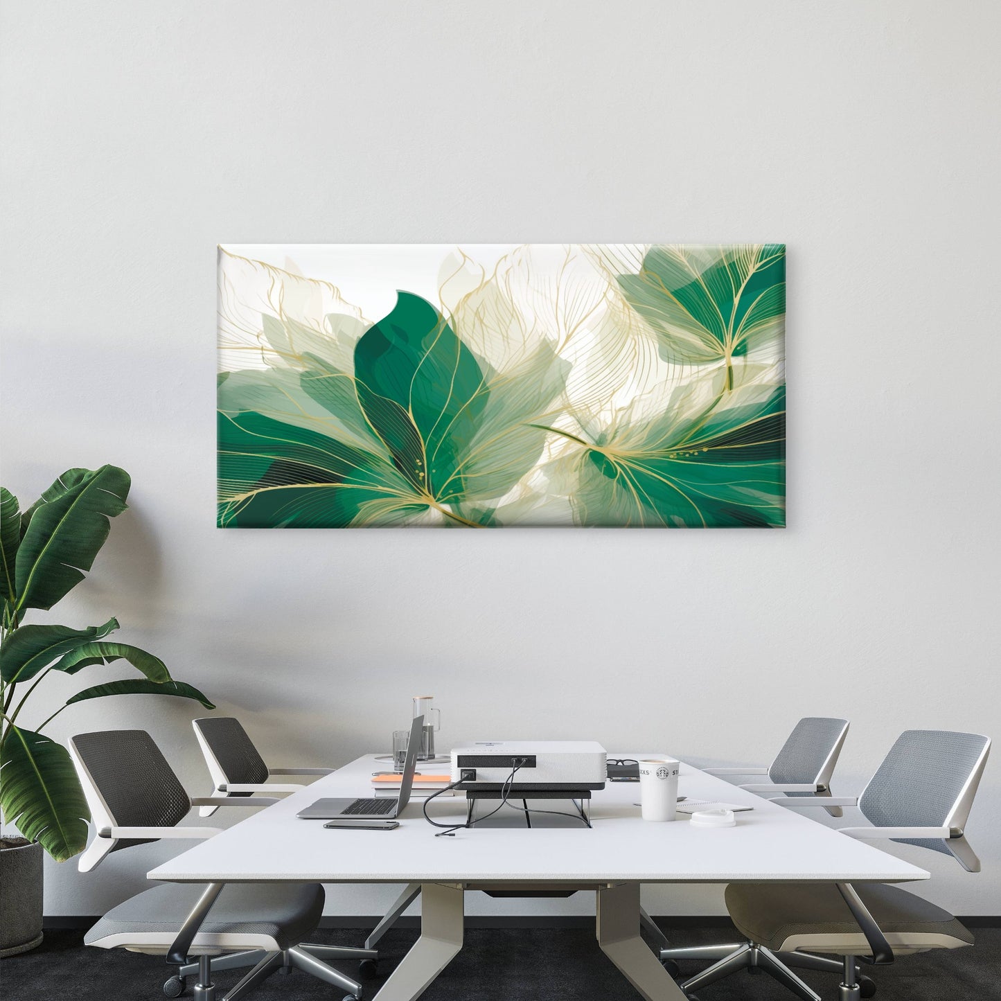 Modern Emerald Green Gold Leaf Wall Art Canvas Office Home Framed 120x60cm