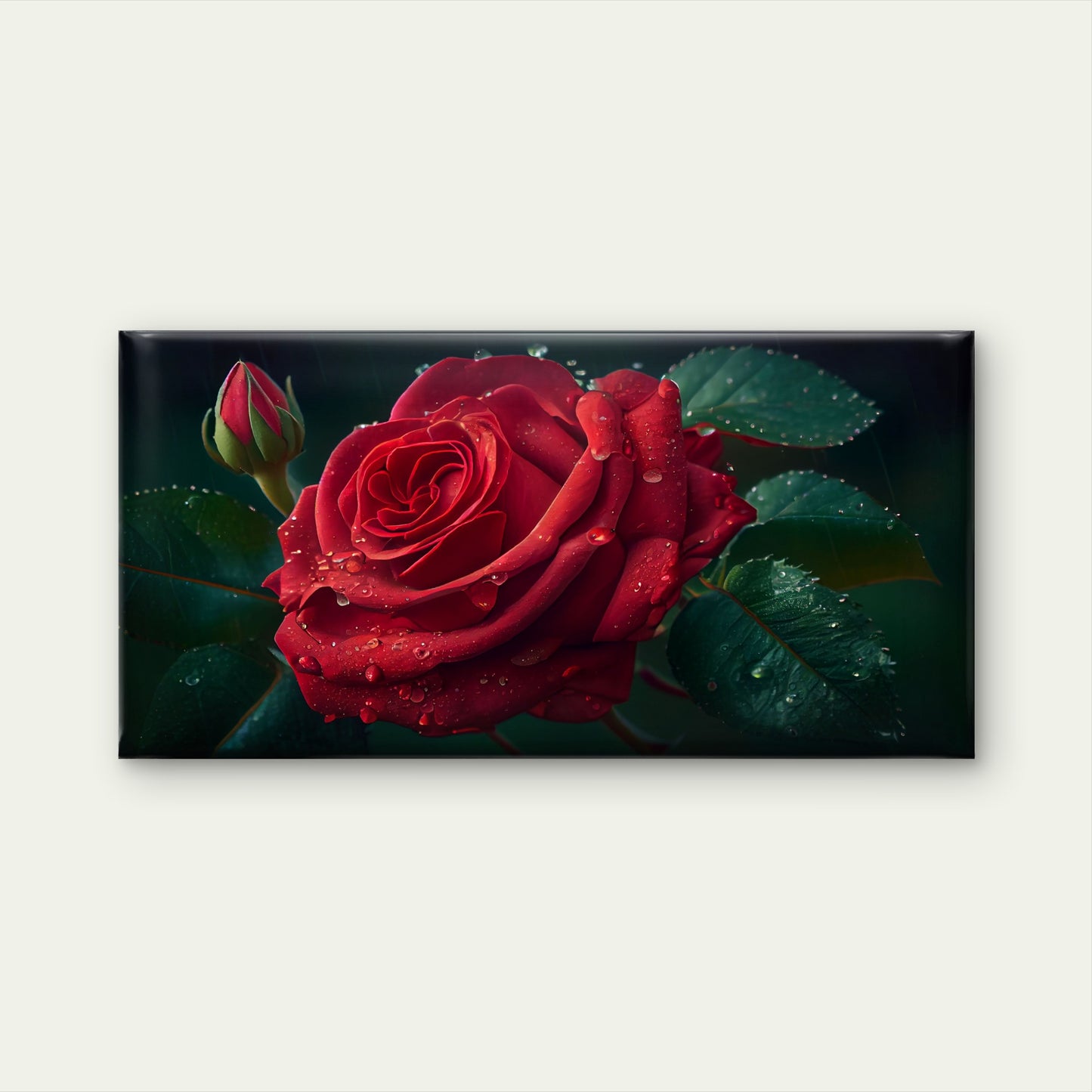 Single Wet Red Rose painting Wall Art Canvas Office Home Room Framed 120x60cm